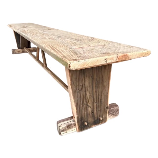 Rustic European Farmhouse Natural Trestle Bench 90" For Sale