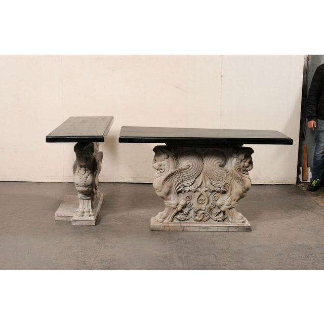 Wood Early 20th Century French Antique "Griffin" Pedestal Consoles - A Pair For Sale - Image 7 of 11