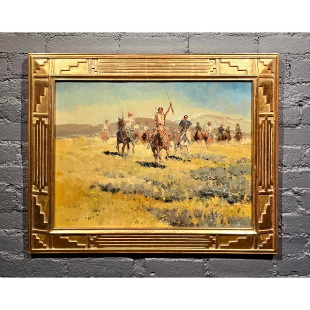 American Sheryl Lamar Bodily "Native American Riders Crossing the Frontier" Western Oil Painting For Sale - Image 3 of 12