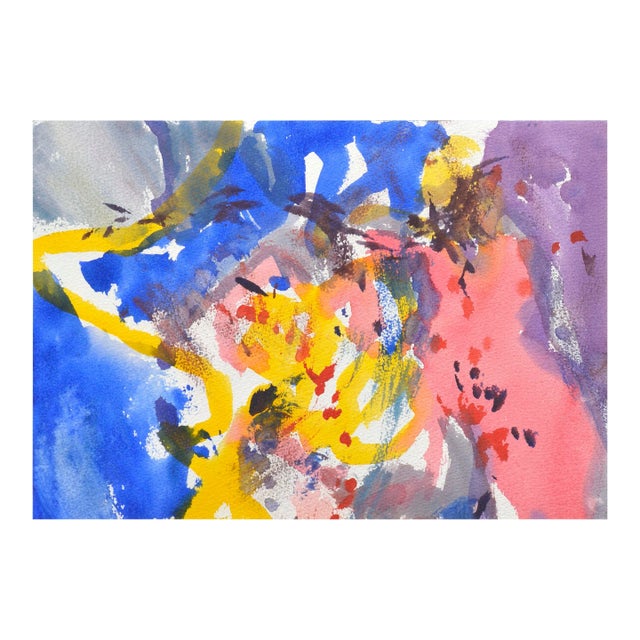 Vintage Colorful Abstract Watercolor by Les Anderson For Sale