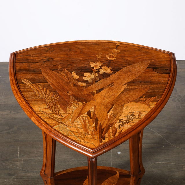 Art Nouveau Art Nouveau Inlaid Naturalist Marquetry 2-Tier Side Table Signed Emile Galle For Sale - Image 3 of 18