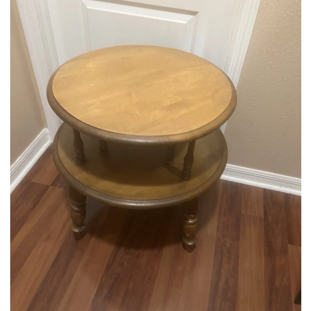 Goldenrod Vintage 1950s Hand Made Solid Maple Wood Round 2 Tier End Table For Sale - Image 8 of 8