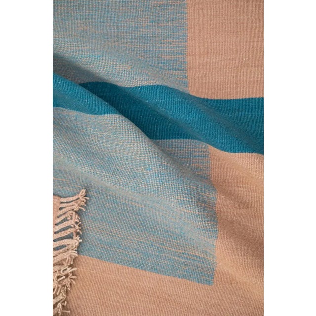 Dusty Rose, Rust, Aqua and Chambray Moroccan Flatweave Kilim Wool Rug - 4x6 For Sale - Image 9 of 12