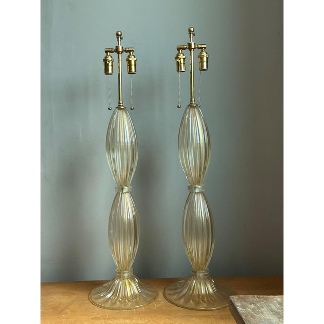 Vintage Ribbed Murano Glass Table Lamps - Pair For Sale In West Palm - Image 6 of 18