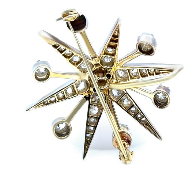 2020s 15ct Yellow Gold Victorian Diamond Starburst Brooch 2.50ct 8.68g For Sale - Image 5 of 6