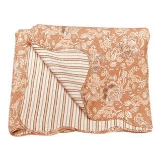 Vintage French Toile & Ticking Stripe Cotton Quilt, Queen Size For Sale
