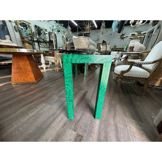 Baker Furniture Company Faux Malachite Console Table For Sale - Image 4 of 11