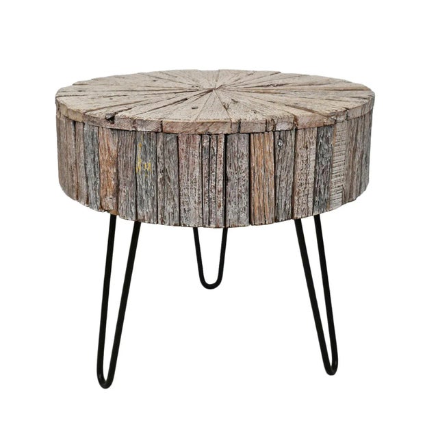 Salvaged Rustic White Wash Pinwheel Side Table For Sale - Image 10 of 10