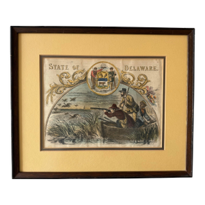 Framed Hand Colored 19th Century Lithograph Titled "State of Delaware"