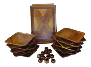 Vintage Mid 20th Century Teak Tray, Plate and Napkin Rings Picnic Set - 28 Pieces