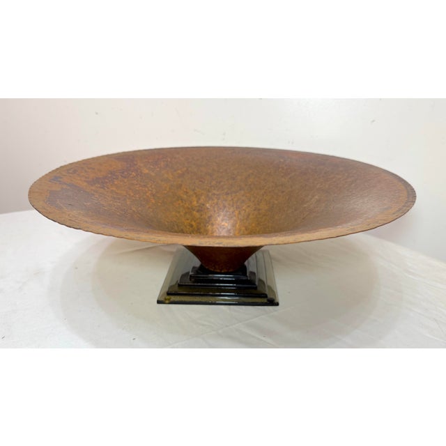 Mid-Century Modern Large Eva 96' Mid Century Modern Hammered Copper Glass Footed Centerpiece Bowl For Sale - Image 3 of 11