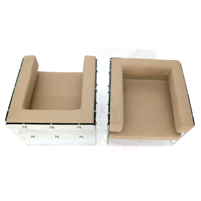 Mid-Century Modern Pair of Glass Panels Frames Cube Shape Lounge Chairs For Sale - Image 3 of 13