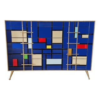 Dresser with Four Drawers in Blue Murano Glass, 1980s For Sale