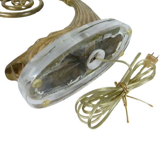 1980s Chapman Art Nouveau Brass Table Lamp on Lucite Base, 1987 For Sale - Image 10 of 12