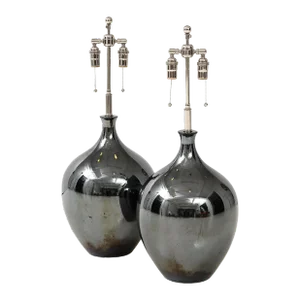 1970's Black Nickel Ceramic Lamps - a Pair