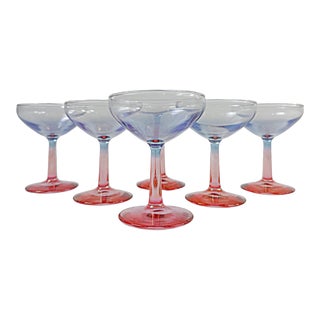 Vintage Art Deco Two Tone Iridescent Champagne Coupes - Set of 6 For Sale