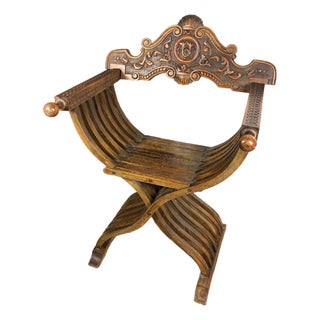Early 20th Century The Venetian Court: Carved Renaissance-Style Savonarola Throne X-Chair For Sale