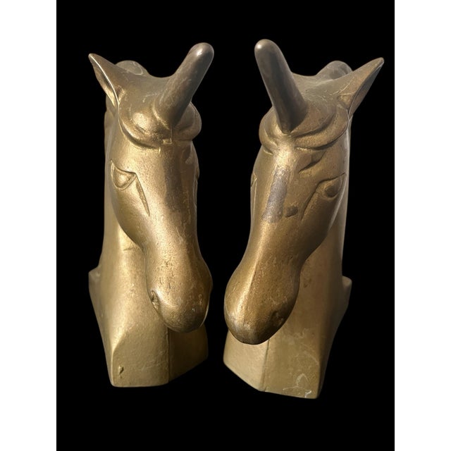 MCM Hollywood Regency Brass Unicorn Bookends For Sale - Image 4 of 7