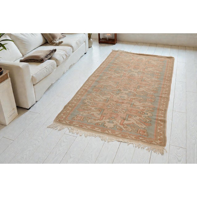 Terra Cotta Mid 20th Century Muted Terracotta & Sage Medallion Rug For Sale - Image 8 of 10