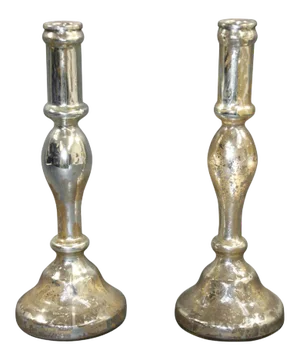 Silvered Mercury Glass Candlesticks - A Pair