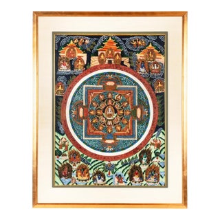 Late 19th Century Tibetan Buddhist Mandala Thangka Painting of the Meditation Buddha, Framed For Sale