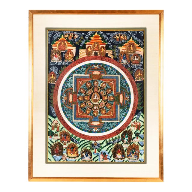 Late 19th Century Tibetan Buddhist Mandala Thangka Painting of the Meditation Buddha, Framed For Sale