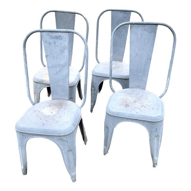 1930s Fremch Xavier Pauchard Tolix Industrial Galvanized Model a Chairs - Set of 4 For Sale