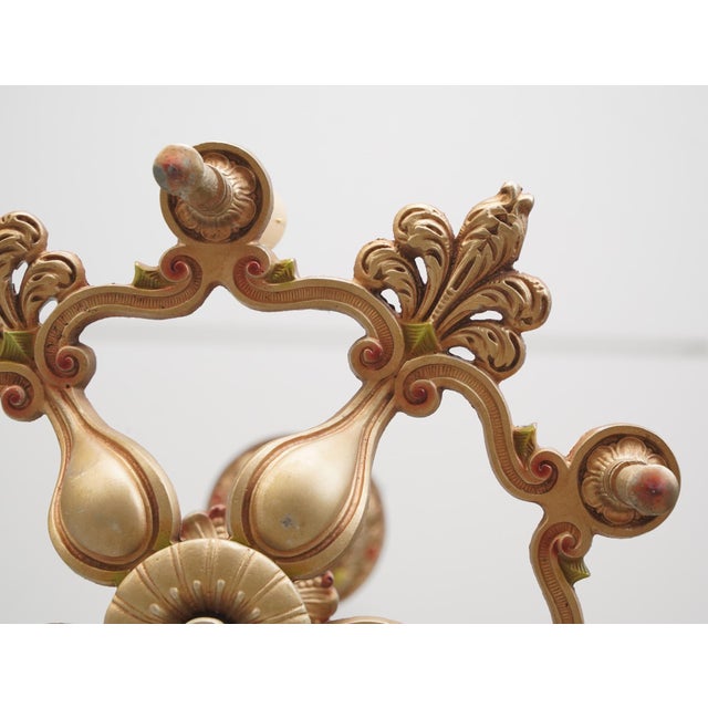 Brass Mid 20th Century Rewired Ornate Pot Metal & Brass 5 Arm Chandelier For Sale - Image 8 of 13