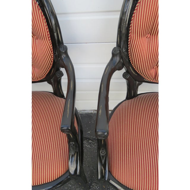 Wood Hollywood Regency Pair of Painted Black Side Livingroom Fireplace Chairs For Sale - Image 7 of 13