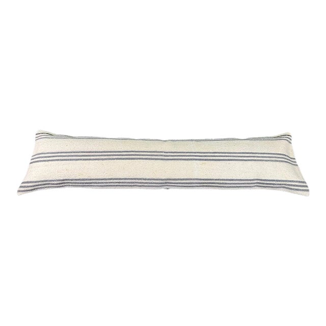 Turkish Hemp Pillow Cushion Natural Beige Gray Cushion Cover 12"x46" For Sale