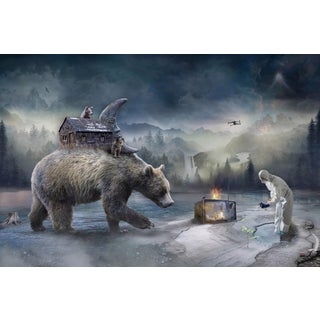 There is No Planet B by Marcin Owczarek | Photography - Dye Sublimation on Aluminum surreal landscape with bear For Sale