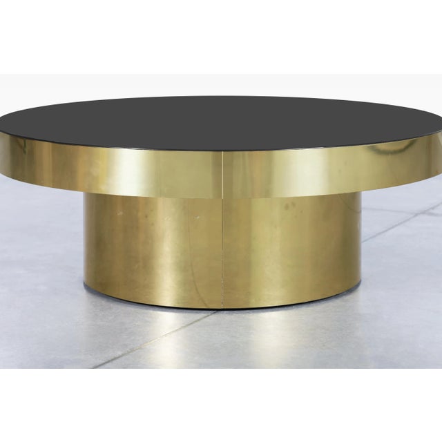 Mid-Century Modern 1980s Vintage Round Brass and Smoked Glass Coffee Table For Sale - Image 3 of 8