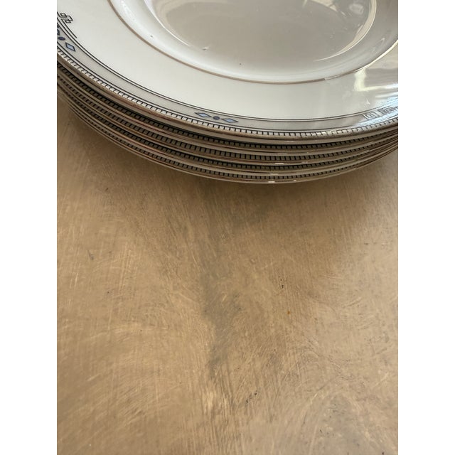 Late 20th Century Wedgwood Amherst Bone China Plates 6 Inch Dove Gray Greek Key Blue Floral England - Set of Five (5) For Sale - Image 12 of 12