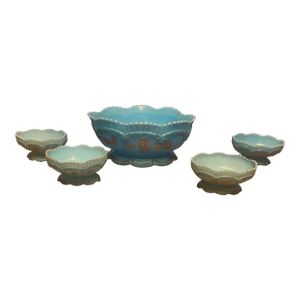 Antique Northwood Eapg Blue Opalescent Berry With Gold Accents Bowl Set - 5 Piece