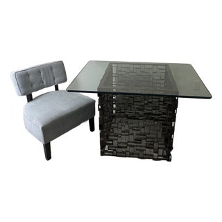 Vintage 1970s Brutalist Welded Steel Maze Table For Sale