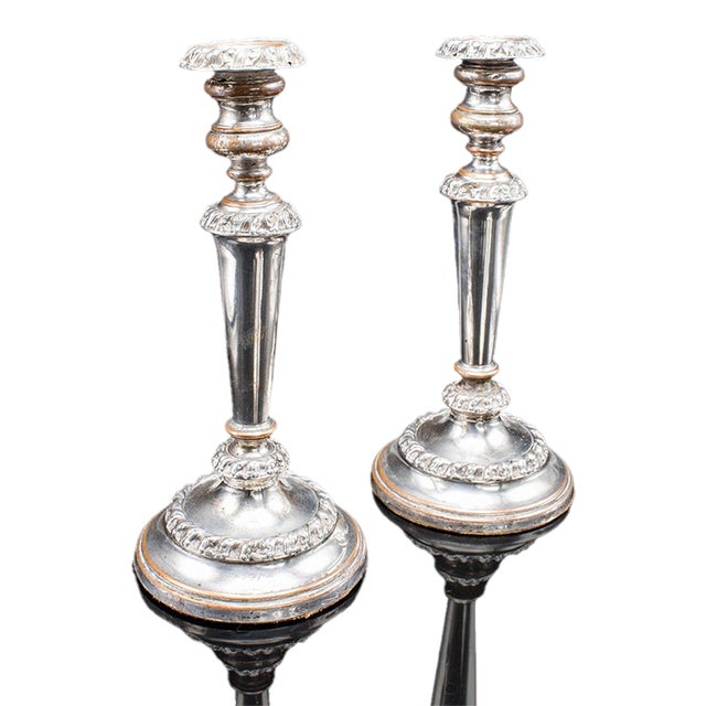 Pair of Antique Old Sheffield Plate Candlesticks, English Candle Nozzle, Regency For Sale