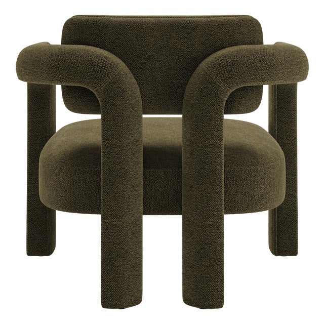 Double Arch Armchair in Olive Green Chenille from Insidherland For Sale