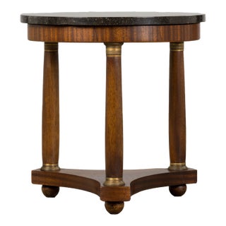19th Century French Empire Style Mahogany Pedestal Side Table W/ Marble Top For Sale