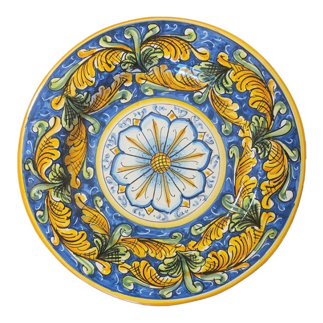 Vintage Hand-Painted Caltagirone, Sicily Decorative Platter For Sale