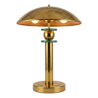 Brass Mushroom Table Lamp with Glass Ring Details, 1990s For Sale