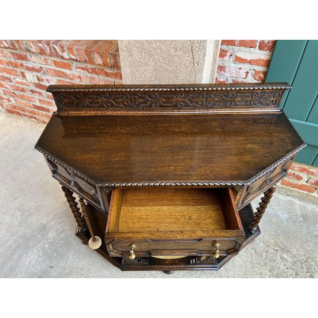 Antique English Console Hall Table Jacobean Carved Oak Barley Twist Gong C1880 For Sale - Image 9 of 18