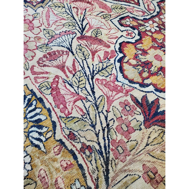 Textile Antique Persian Lavar Kerman Carpet, Traditional, Soft, Gold, Ivory, Blue, Green For Sale - Image 7 of 18