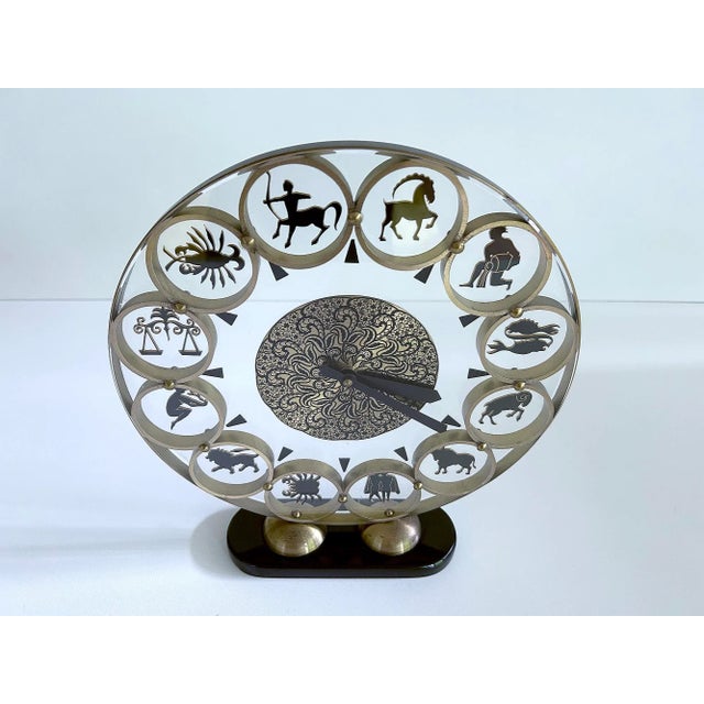 Mid-Century Modern Vintage Zodiac Theme Desktop Clock, 1950s For Sale - Image 3 of 18