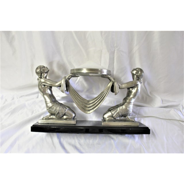 Art Deco Lady Lamp Silvered Bronze Alabaster Shade For Sale - Image 16 of 18