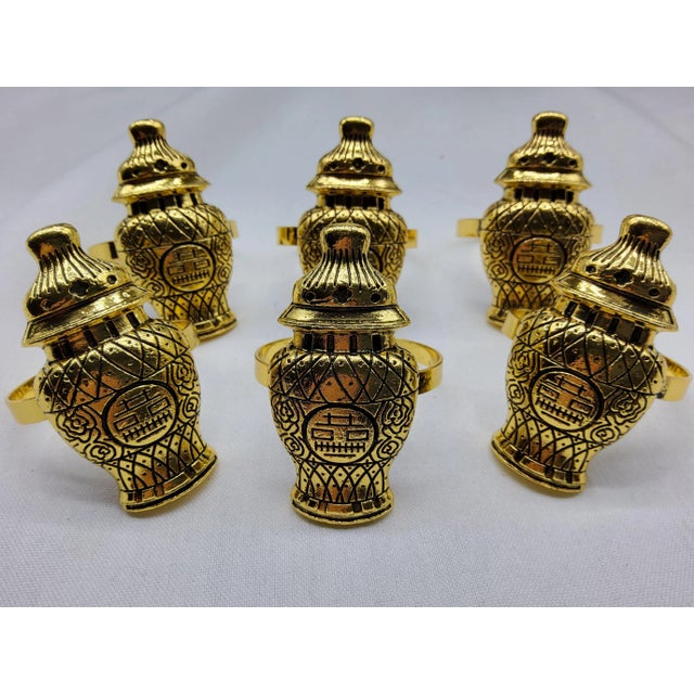 1990s Chinoserie Brass Ginger Jar Napkin Rings Set of 6 Chairish