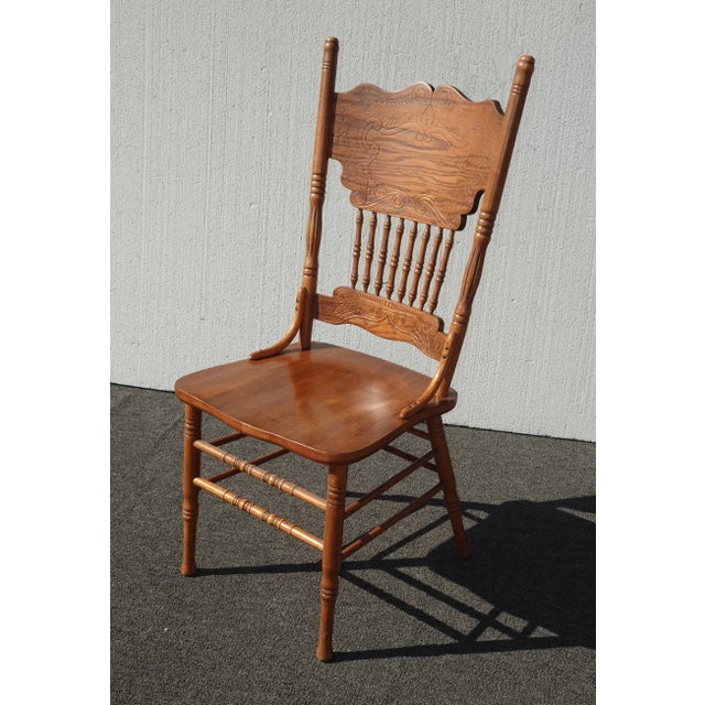 1970s Set of Four Vintage Oak Pressback Dining Room Chairs ~ French Country 2of2 For Sale - Image 5 of 12