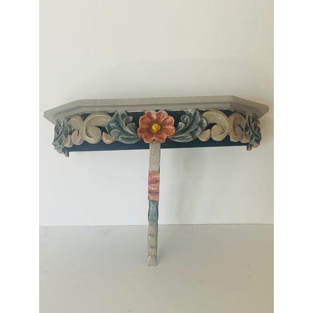 1950s Small Hollywood Regency Carved Floral Wall Console For Sale - Image 4 of 5