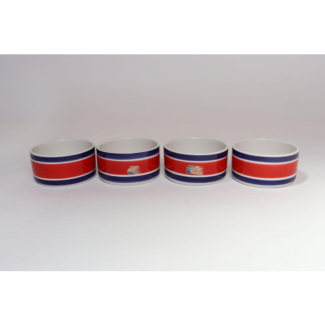 Ceramic Set of Four Vintage Italian Red, White and Blue Striped Ceramic Bowls by Mancioli For Sale - Image 7 of 14