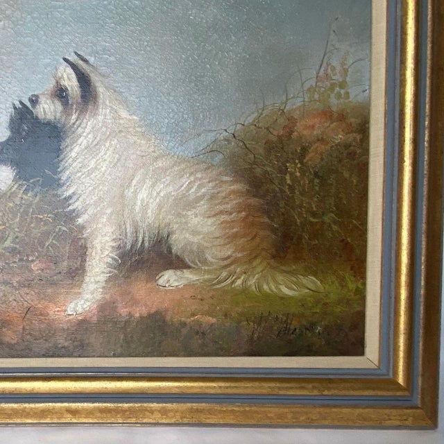 Victorian William W. Warren Oil Painting on Canvas, Terrier Dogs on a Sandy Dune For Sale - Image 3 of 13