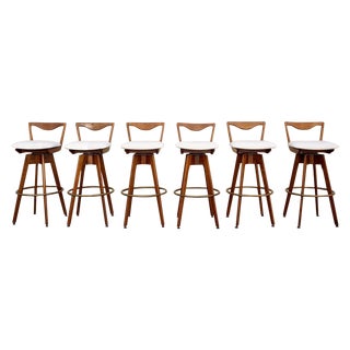 Barstools in Walnut & Brass - 6 For Sale